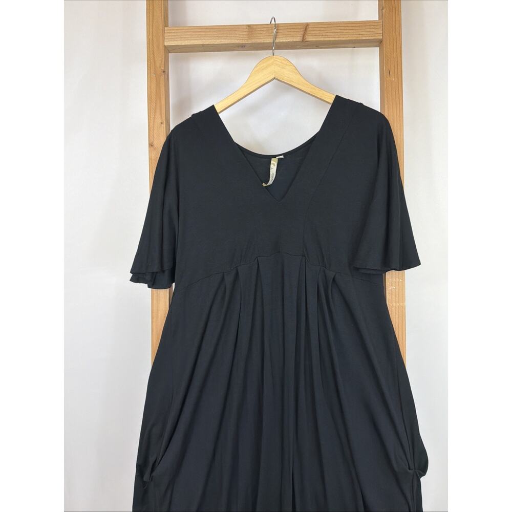 Comfy Black V Neck Short Sleeve Balloon Empire Waist Dress XL Made in USA - Picture 2 of 4